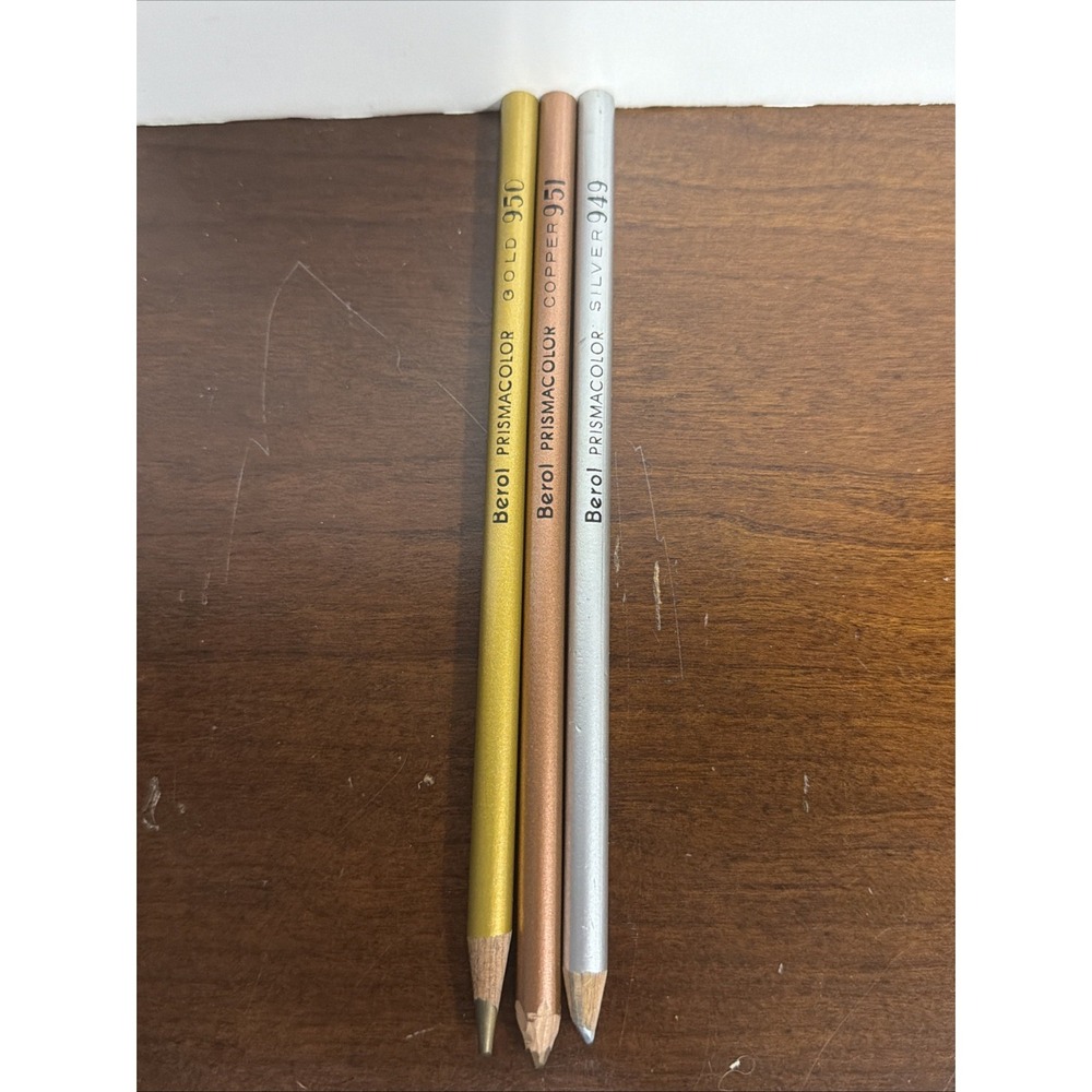 Berol Prismacolor Color Pencils Thick Lead Silver 949 Copper 951 Gold 950